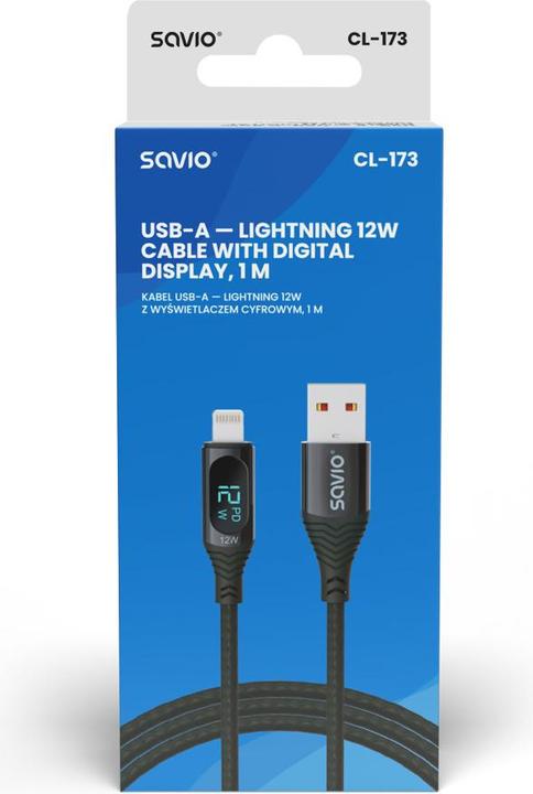 Immagine prodotto Savio Cavo USB - Lightning con display CL-173 1 m nero (1 m, USB 2.0)