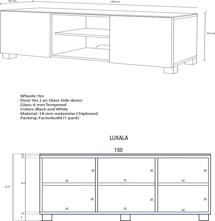 Actual product image VCM Wood TV lowboard TV cabinet Luxala with casters (150 x 45 x 50 cm)