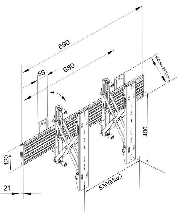 Produktbild Multibrackets Wandhalter Push in Pop out, 40"-75", schwarz (Wand, 75", 30 kg)