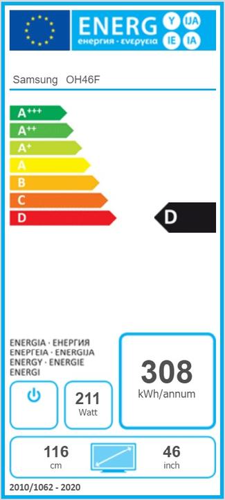 Label énergétique Samsung OH46F (1920 x 1080 pixels, 46")
