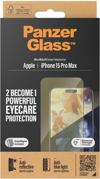 Immagine prodotto PanzerGlass Eyecare Protezione Schermo Ultra-Wide Fit (1 Pezzo/i, Apple iPhone 15 Pro Max)