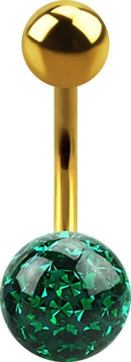 Produktbild Star Piercing Banane vergoldet mit Kugel und Kristall Kugel grün Epoxy Schutzschicht (ohne Messing, Titan G23)