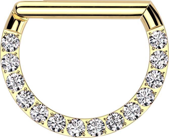 Produktbild Star Piercing Micro Segmentring klappbar vergoldet Halbring front Kristalle silber (ohne Messing, Titan G23)