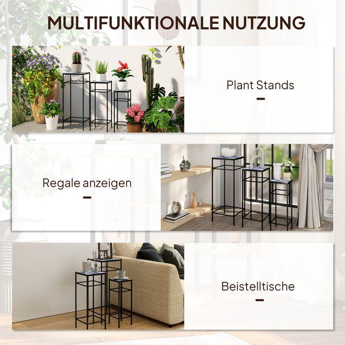 Actual product image Swisshandel24 3er-Set Pflanzenständer, 71 cm hoch, Pflanzenregal aus Metall, Blau+Weiss