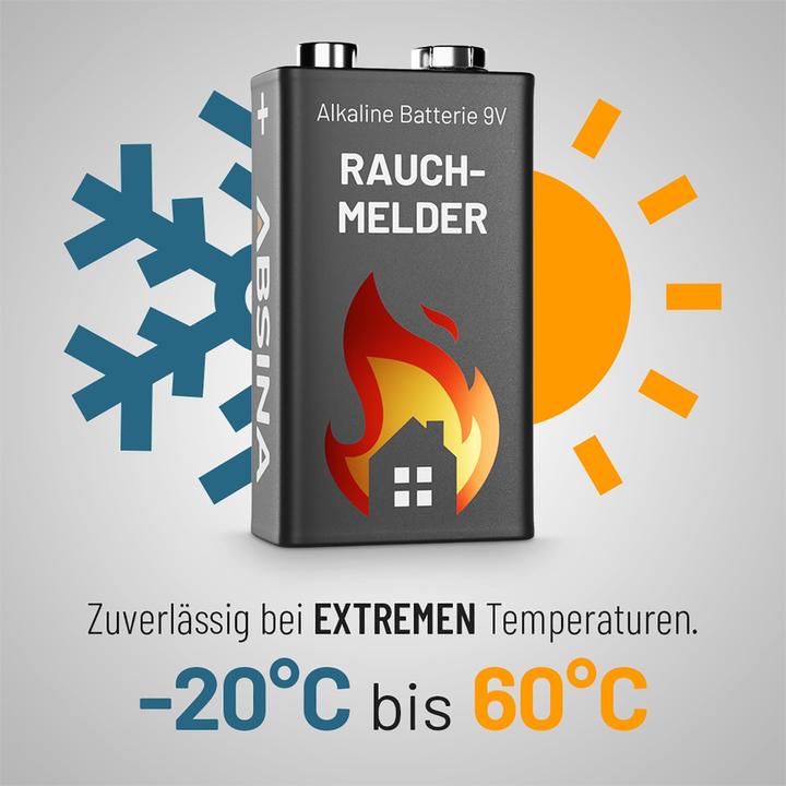 Produktbild Absina 9 V Batterie 9V Alkaline Rauchmelder Batterien (8 Stk., 9V Block)