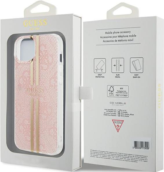 Actual product image Guess GUHCP15SH4PSEGP iPhone 15 / 14 / 13 6.1" różowy/pink hardcase IML 4G Gold Stripe (Apple iPhone 14, Apple iPhone 13, Apple iPhone 15)