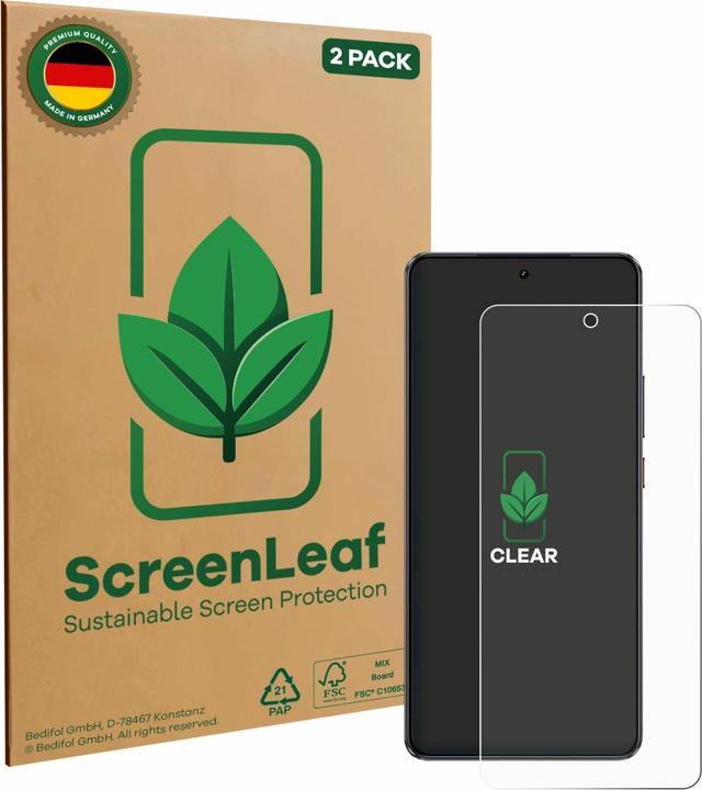 Produktbild ScreenLeaf Schutzfolie nachhaltiger Displayschutz Display Schutz Folie Klar Transparent (2 Stück, Realme GT 7 Pro)
