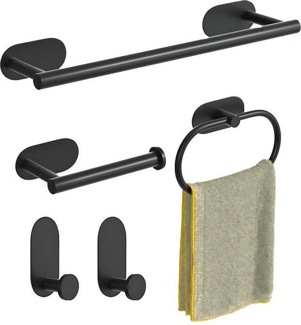 Immagine prodotto Hermex Set di ferramenta da bagno 5 pezzi porta rotolo di carta igienica porta asciugamani ganci da parete