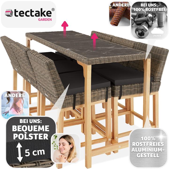Immagine prodotto tectake Tavolo in rattan Lovas con 6 sedie Latina (161 cm)