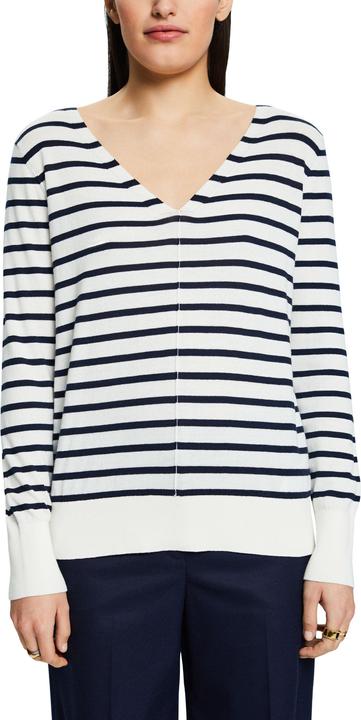 Esprit gestreifter pullover mit v-ausschnitt, damen (XS)