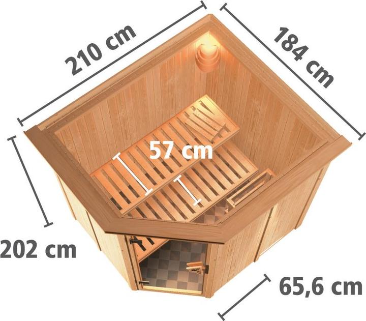 Produktbild Karibu Sauna Lobin Eckeinstieg, Kranz (Plug & Play 3,6 KW interne Steuerung)