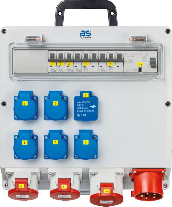 Produktbild As - Schwabe Wandverteiler mit Anbaustecker (10 x, USB, CEE, CEE 7/3)