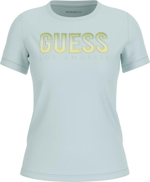 Guess Damen T-Shirt mit Rundhalsausschnitt und schimmerndem Logo