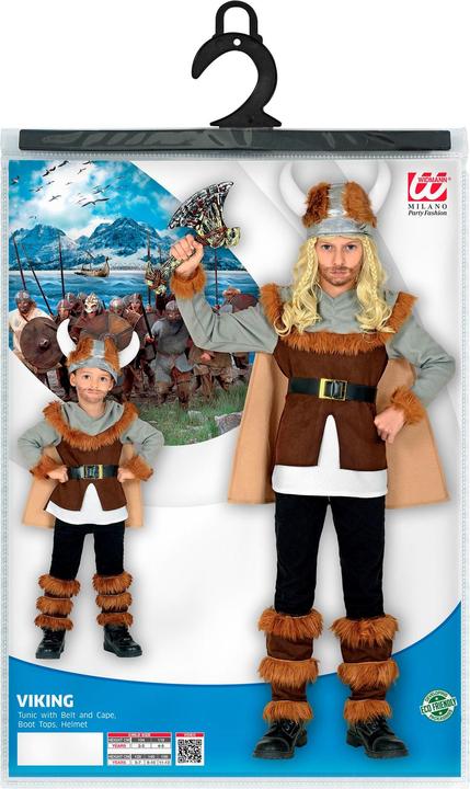 Produktbild Widmann Wikinger Kostüm Jungen Tunika mit Gürtel und Umhang, Beinstulpen, Helm (140)