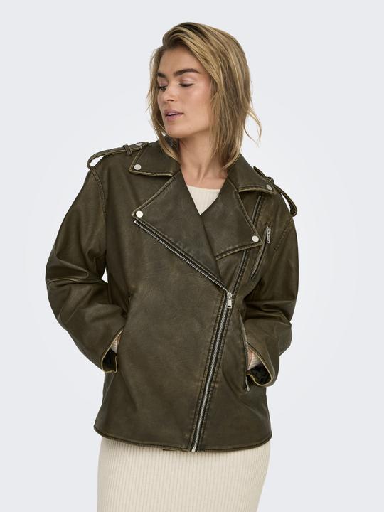 Actual product image Only Band collar biker jacket Faux leather jacket (XS)