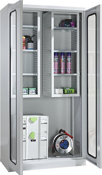 Image du produit MBA-System Armoire de ménage JUMBO, portes vitrées / 2 boîtes de stockage, gris clair. (45 cm, 112 cm)