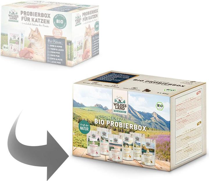 Produktbild Wildes Land Nassfutter Adult BIO Probierbox, 6 x 85 g (Adult, 6 Stk., 620 g)