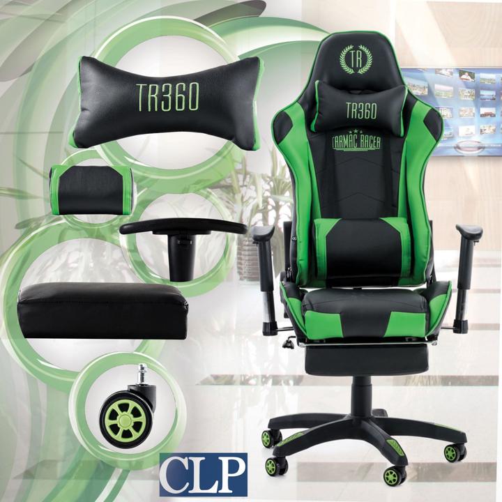 Actual product image CLP Turbo racing office chair with footrest, black/green