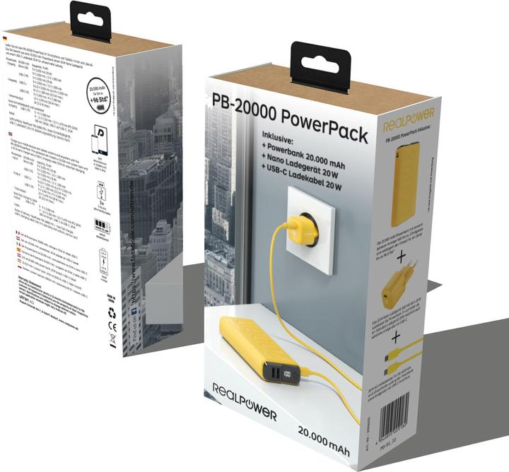 Image du produit RealPower Banque d'énergie PB-20000 Power (20000 mAh, 22.50 W, 74 Wh)