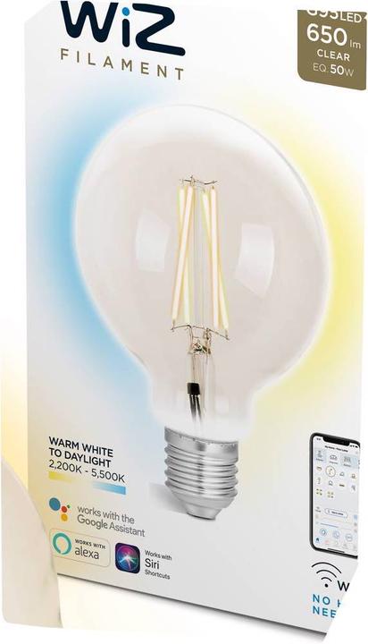 Image du produit WiZ Ampoule LED filament G95 E27 Clear (E27, 6.50 W, 810 lm, 1 x, E)
