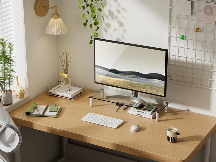 Actual product image equip Monitor table extension up to 20kg glass table white