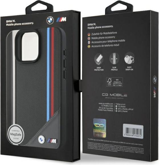 Produktbild BMW BMHMP16X23PUTRA iPhone 16 Pro Max 6.9" antracyt/antracite hardcase M Meshed Tricolor Stripes Mag (Apple iPhone 16 Pro Max)
