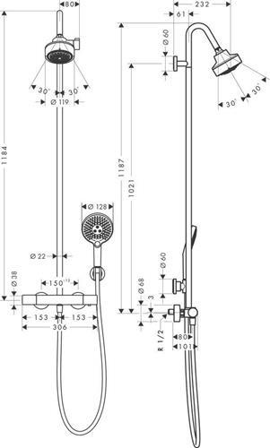Produktbild hansgrohe AXOR Citterio M Duschsystem, Thermostat, Kopfbrause 120 3jet, Polished Gold Optic