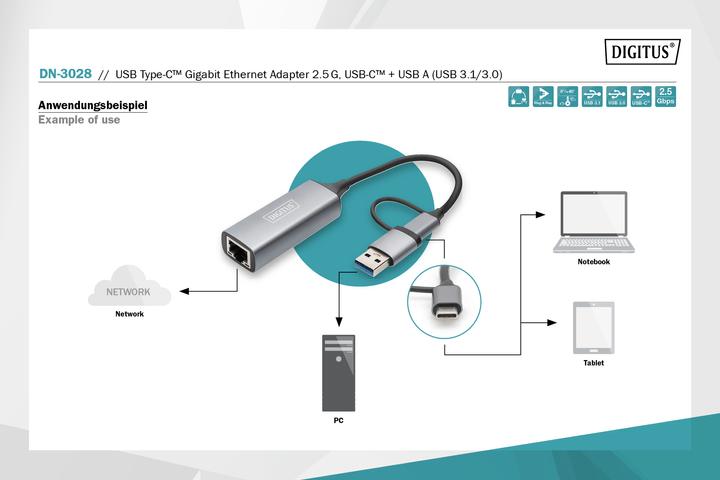 Actual product image Digitus DN-3028 (USB, USB-C, RJ45 2.5 Gigabit Ethernet (1x))