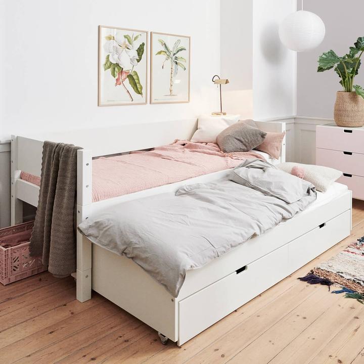 Produktbild Manis-h Manis h LUNA Einzelbett mit Ausziehbett und 2 Schubladen Snow white (120 x 200 cm)