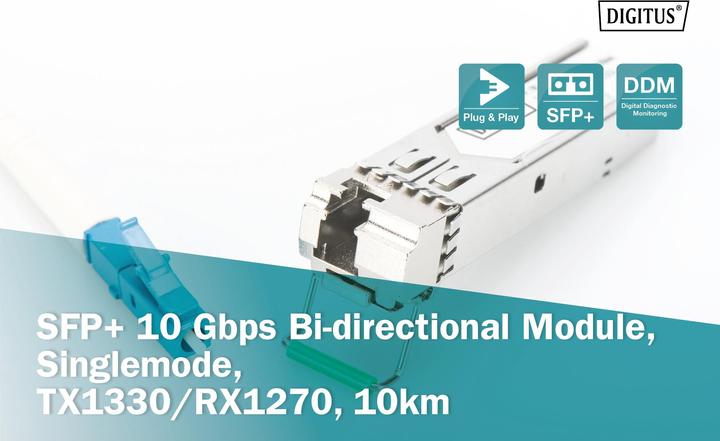 Actual product image Digitus SFP+ 10 Gbps Bi-directional Module Singlemode 10km Tx1330/Rx1270 LC Simplex Connector with DDM
