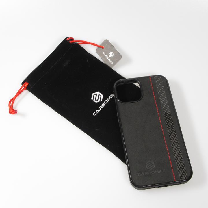 Produktbild Carbomile Hülle Alcantara und Carbon mit roten Nähten (Apple iPhone 13)