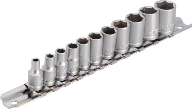 Unior 188H6P11 Steckschüsselsatz auf Steckleiste, 1/4", 11-tlg.