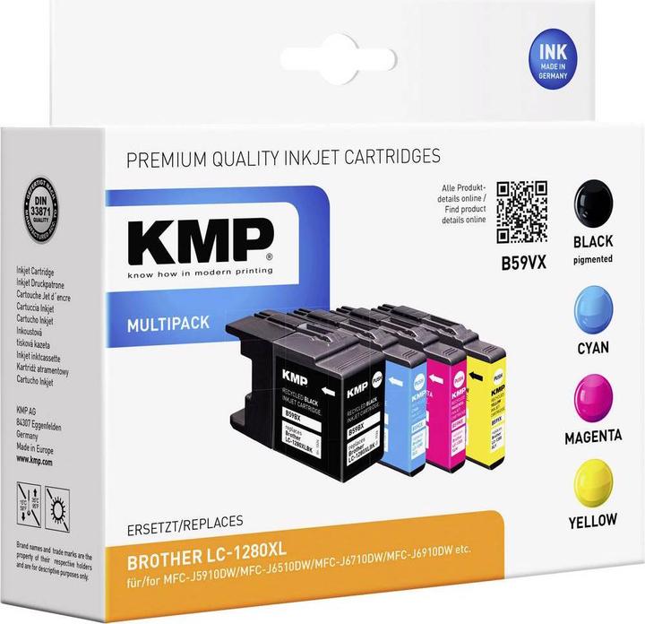 KMP Tinte Kombi Pack ersetzt LC 1280, LC1280XLVALBPDR, 1280XL Kompatibel Schwarz, Cyan, Magenta, Gelb (M, BK, C, Y)