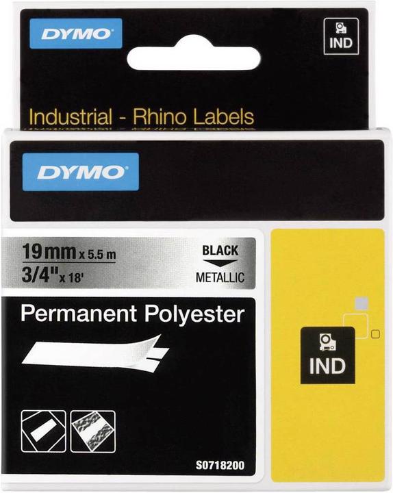 Dymo Schriftband IND RHINO Permanent Polyester (1.90 cm, Schwarz)
