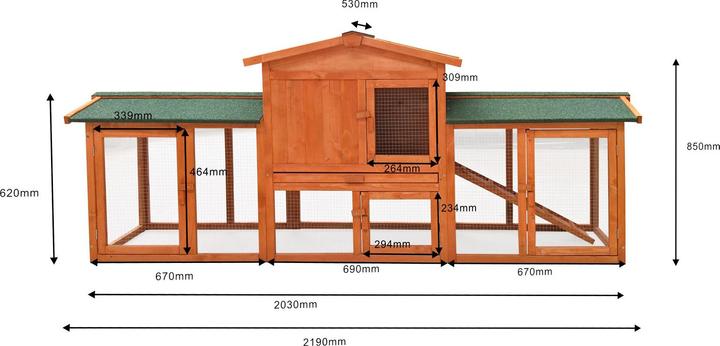 Image du produit Wiltec Clapier pour lapins 2190x530x850mm Enclos pour lapins Cage pour petits animaux Épicéa