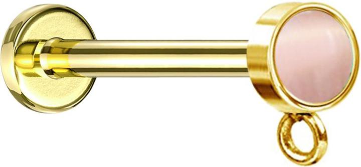 Image du produit Star Piercing Micro Labret femelle plaqué or avec cylindre rose pierre oeil de chat anneau pour pendentif (sans laiton, Acier chirurgical 316L, Minéral)