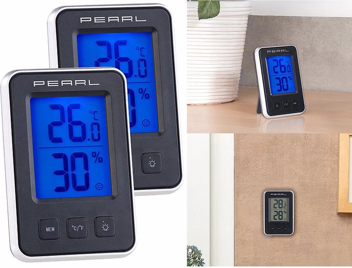 Image du produit Pearl Jeu de 3 thermomètres/hygromètres numériques