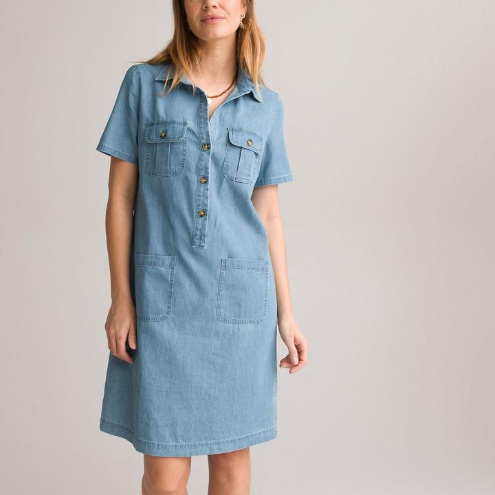 Anne Weyburn Gerades Jeanskleid mit kurzen Ärmeln