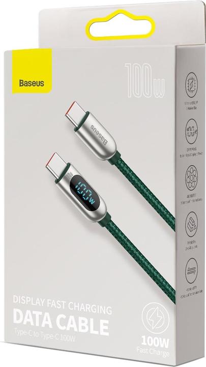 Produktbild Baseus Display Fast Charging Data Cable Type-C to Type-C 100W 2m Green (2 m, USB 2.0)