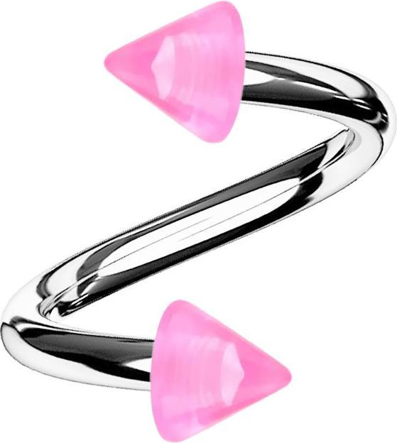 Star Piercing Micro Spirale silber mit zwei Cones pink transparent (Acryl, ohne Messing, Chirurgenstahl 316L)