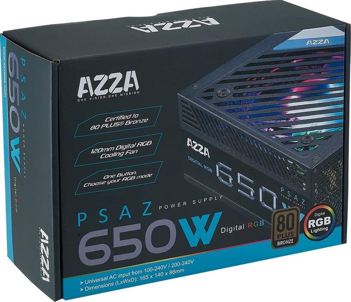 Actual product image Azza Power supply unit PSAZ ARGB (650 W)
