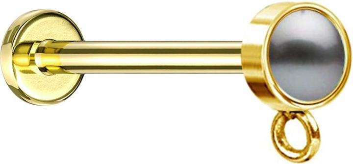 Immagine prodotto Star Piercing Micro labret filo interno placcato oro con cilindro perla nero per ciondolo (Acciaio chirurgico 316L)