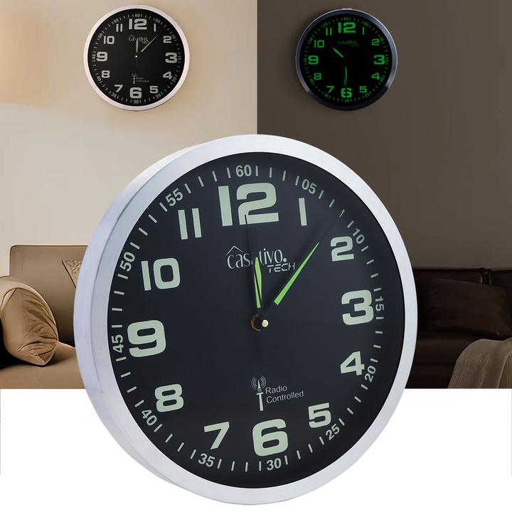 Produktbild Casativo Funk-Wanduhr mit laufruhigem Quarz-Uhrwerk, Ziffern & Zeiger nachleuchtend