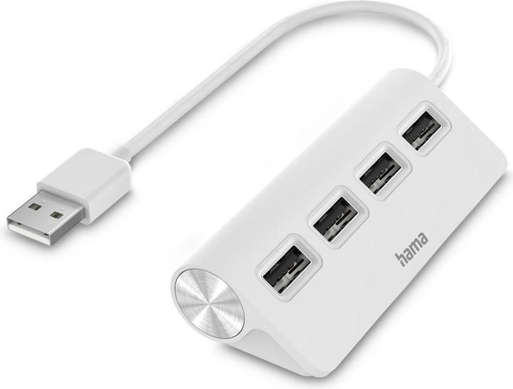 Hama USB-A-Hub, 4 Ports, USB 2.0, 480 Mbit/s, Weiss (USB-A, 4 Ports)
