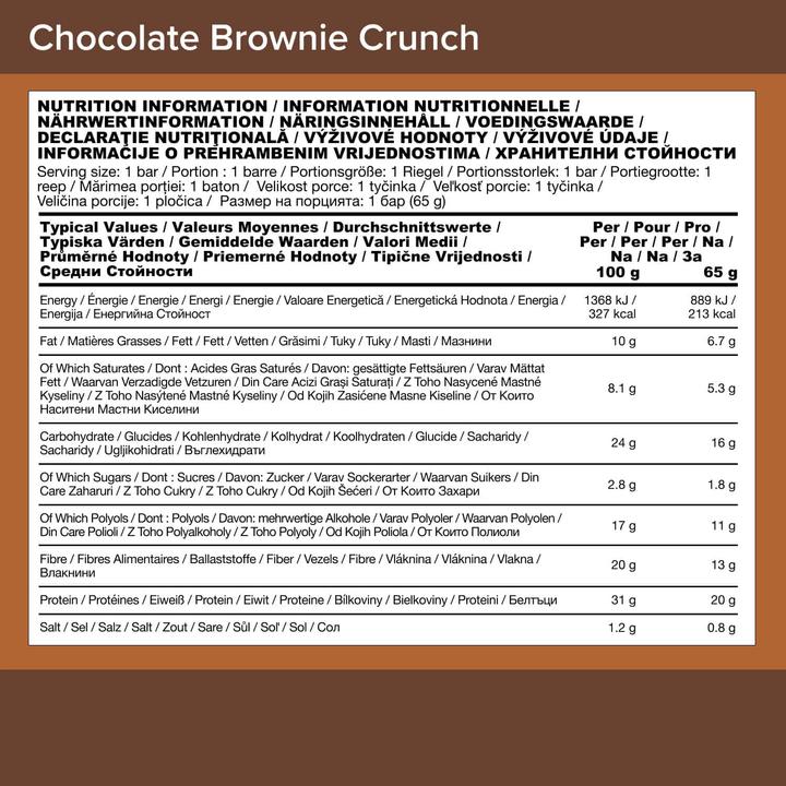 Valori nutrizionali e ingredienti Optimum Nutrition Barretta Crunch (10 x 65G) (Brownie croccante al cioccolato, 10 pz., 650 g)