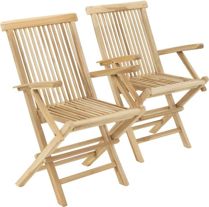 Produktbild VCM Stuhl Teak Holz 2er Set klappbar massiv Holzstuhl Armlehne unbehandelt
