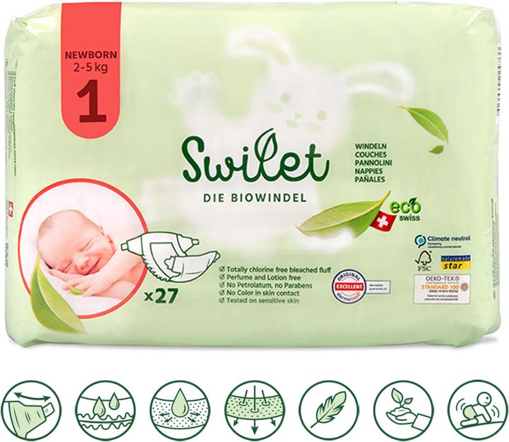 Immagine prodotto Swilet Il pannolino ecologico Newborn (Dimensione 1, Pacco trasportabile, 27 Pezzo/i)