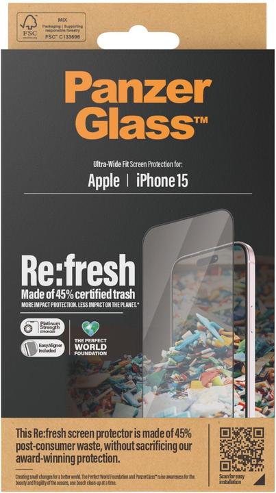 Actual product image PanzerGlass Re:fresh (1 Piece, Apple iPhone 15)