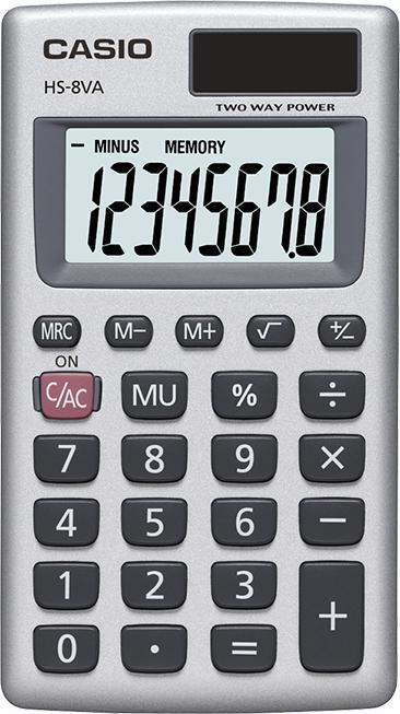 Produktbild Casio HS-8VA, Tasche, Einfacher Taschenrechner, 8 Ziffern, Grau, Weiss