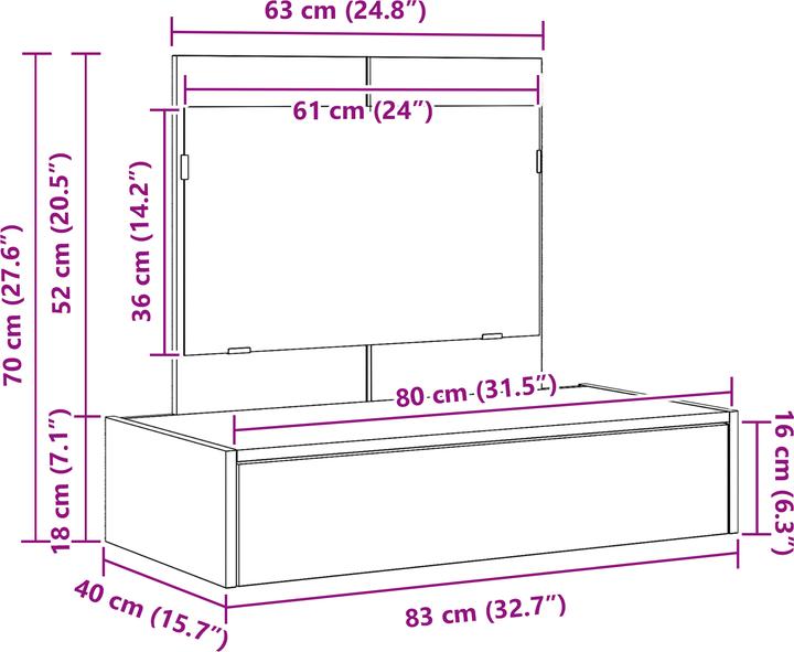 Immagine prodotto VidaXL Tavolino da toilette a muro Sonoma oak 83x40x70 cm